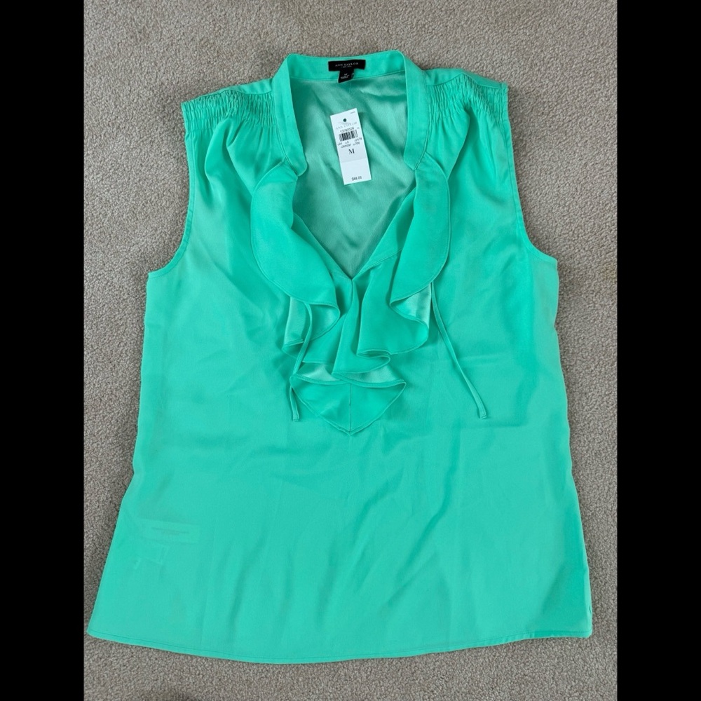 NWT Ann Taylor Green Dressy Blouse, Size Medium